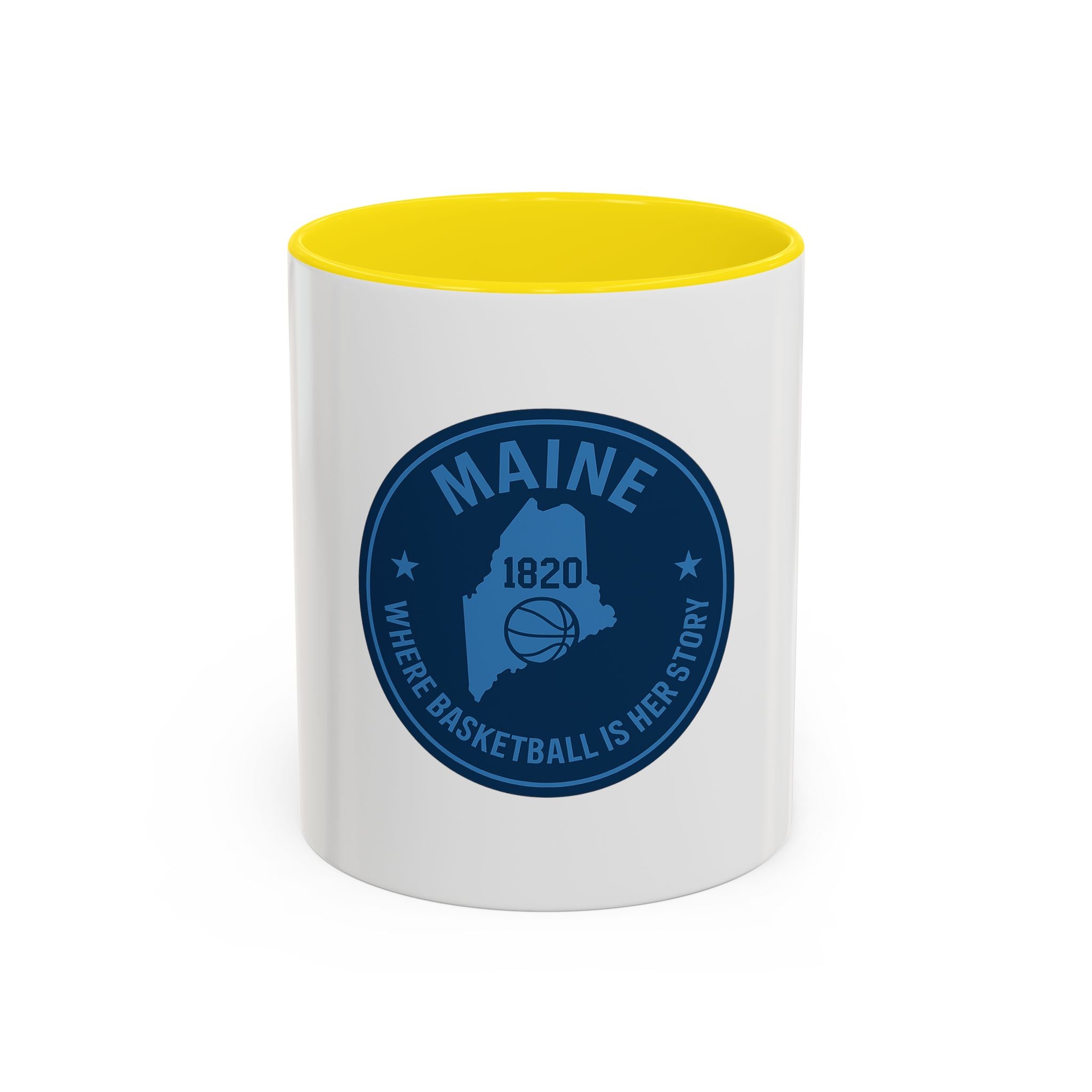Maine Basketball Mug – 'Where Basketball Is Her Story' Accent Coffee Cup (11/15oz)