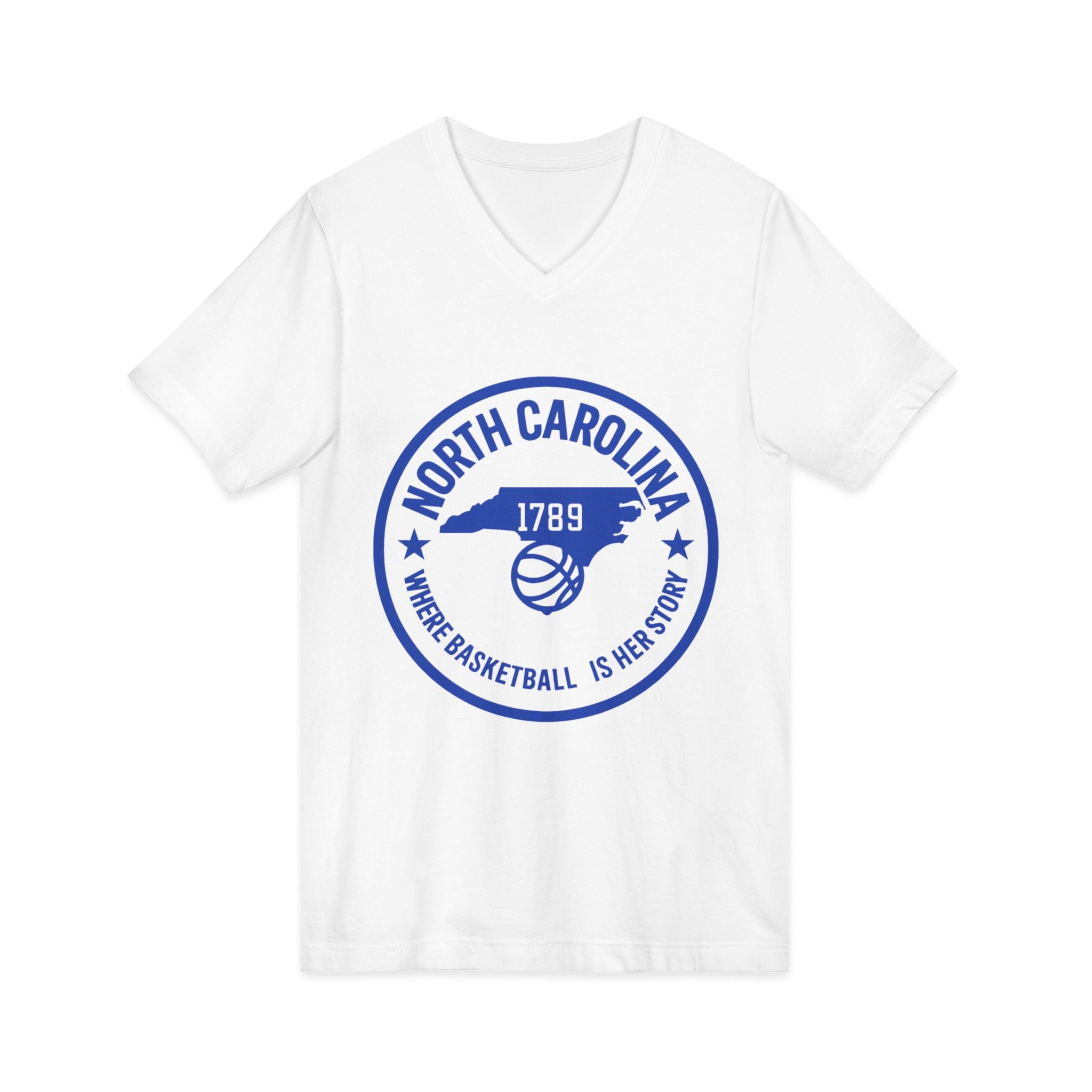 North Carolina Basketball V-Neck Tee — "Where Basketball Is Her Story"