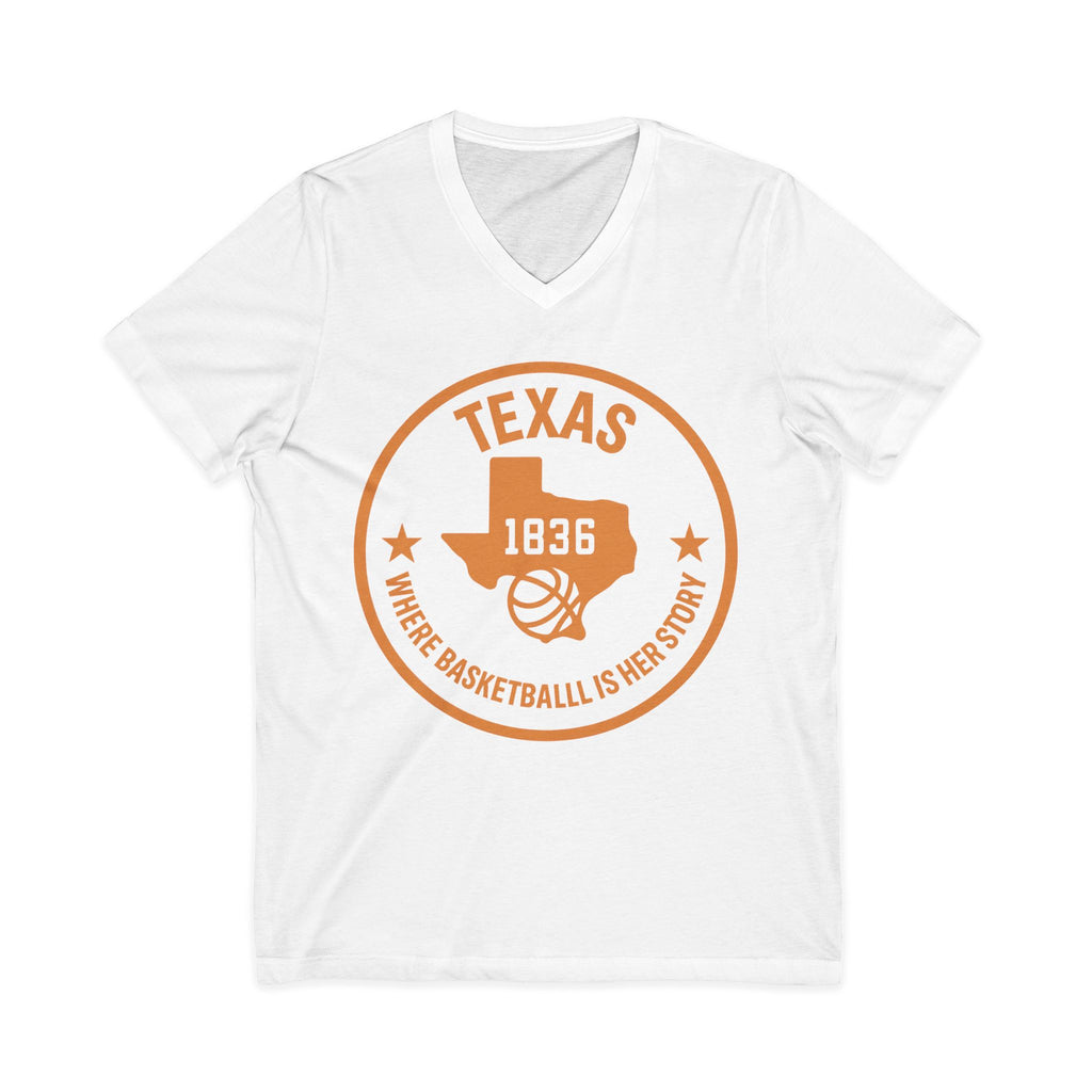 Texas 1836 Basketball V-Neck Tee — Where Basketball Is Her Story