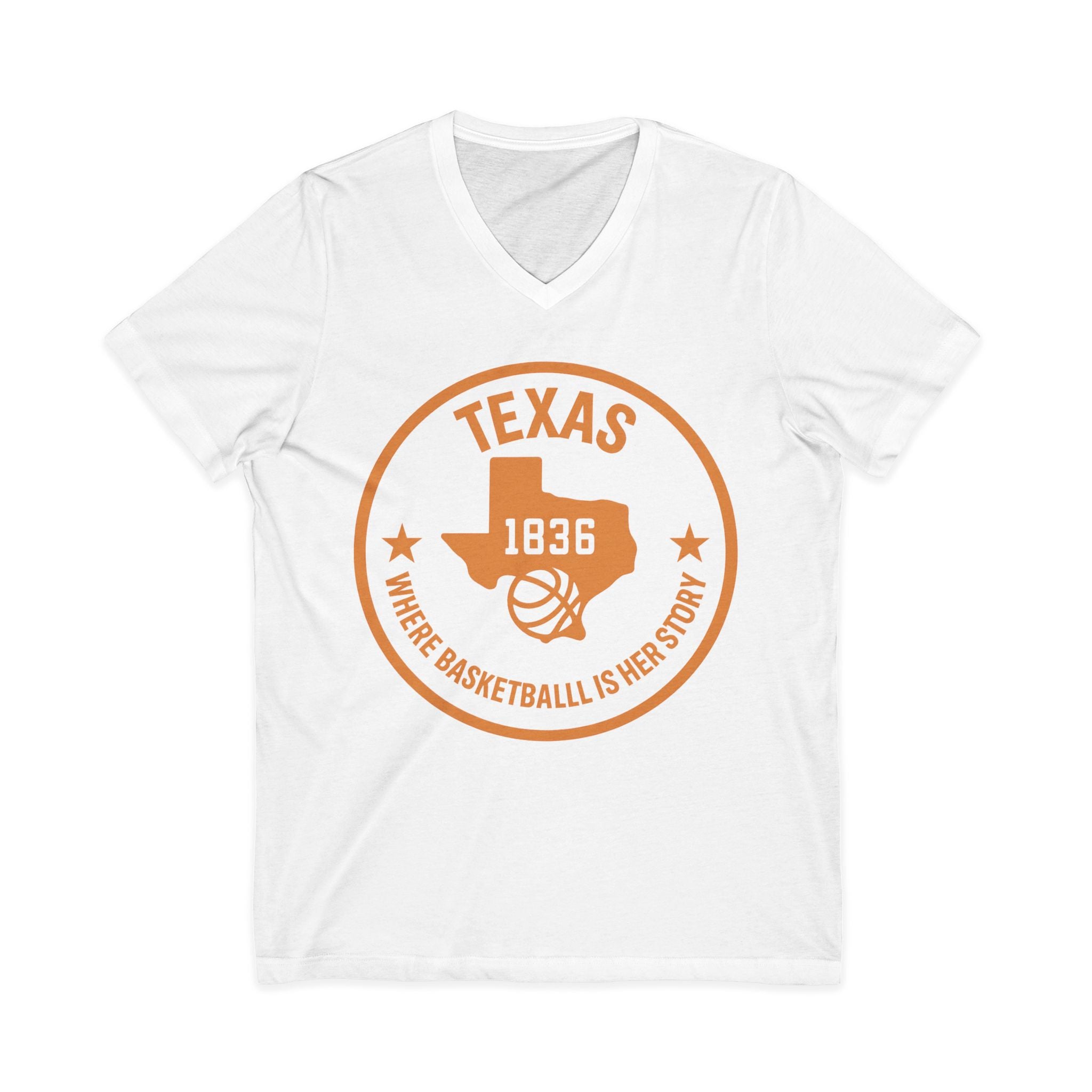Texas 1836 Basketball V-Neck Tee — Where Basketball Is Her Story