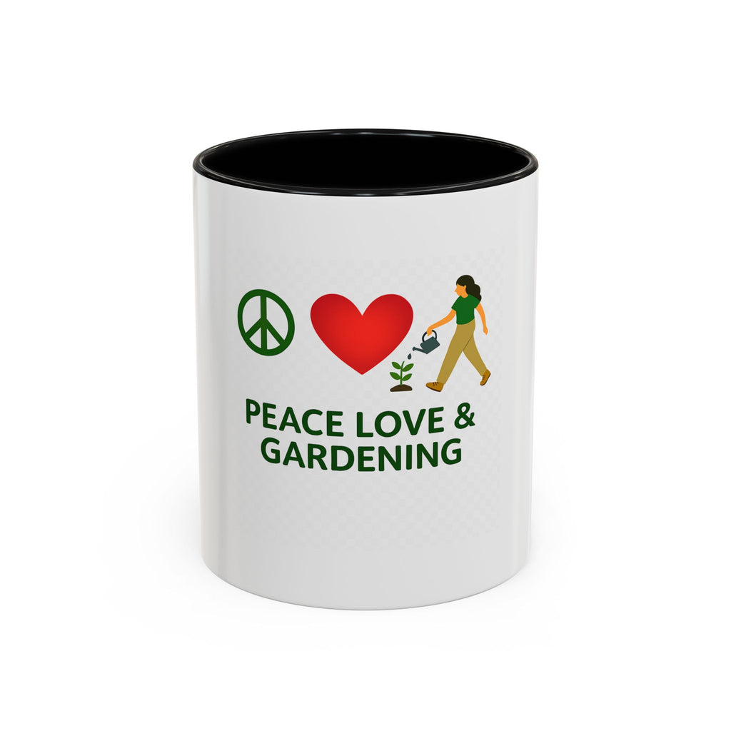 Peace, Love & Gardening Accent Coffee Mug — Gardener Gift (11/15oz)