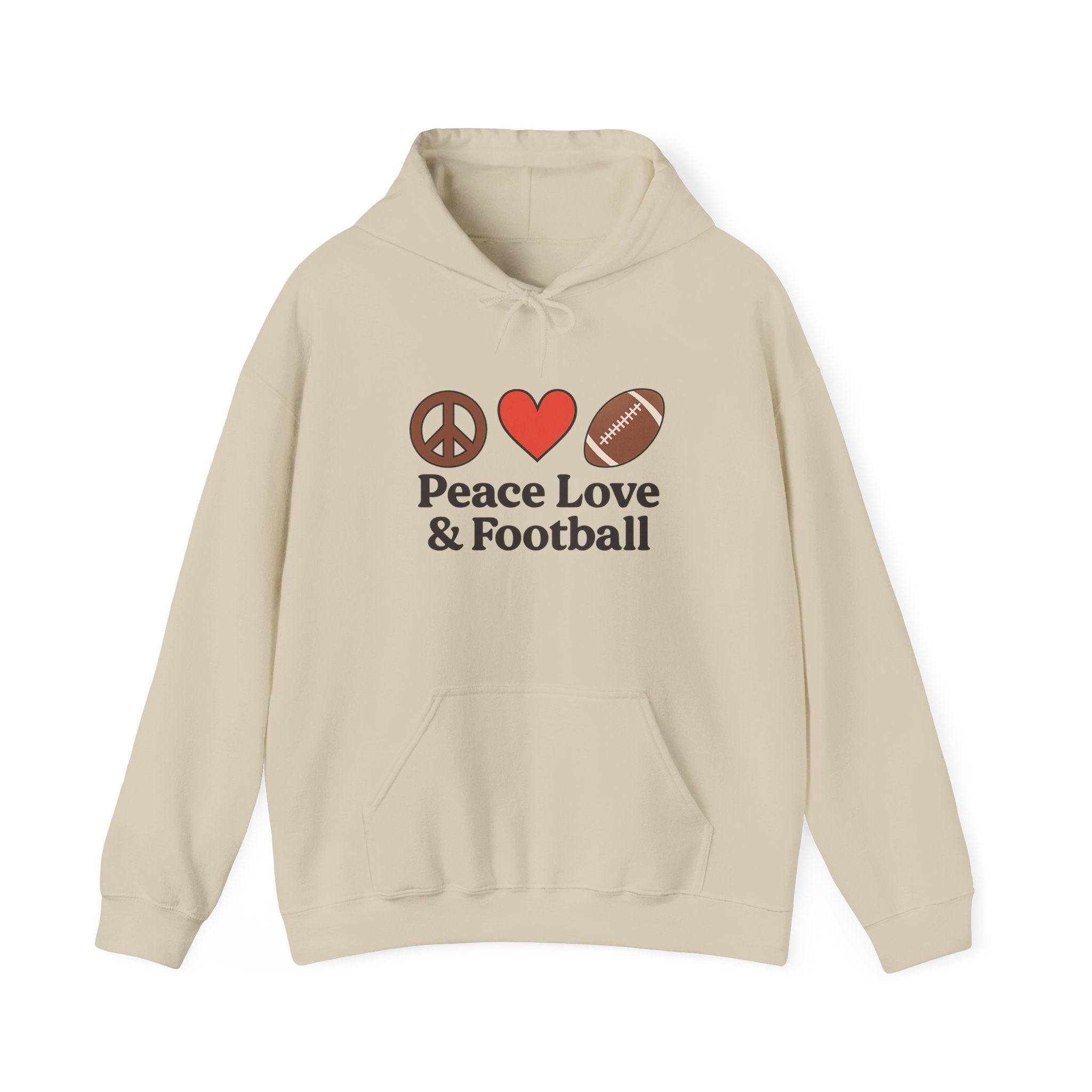Peace Love & Football Hoodie — Football Fan Graphic Hooded Sweatshirt