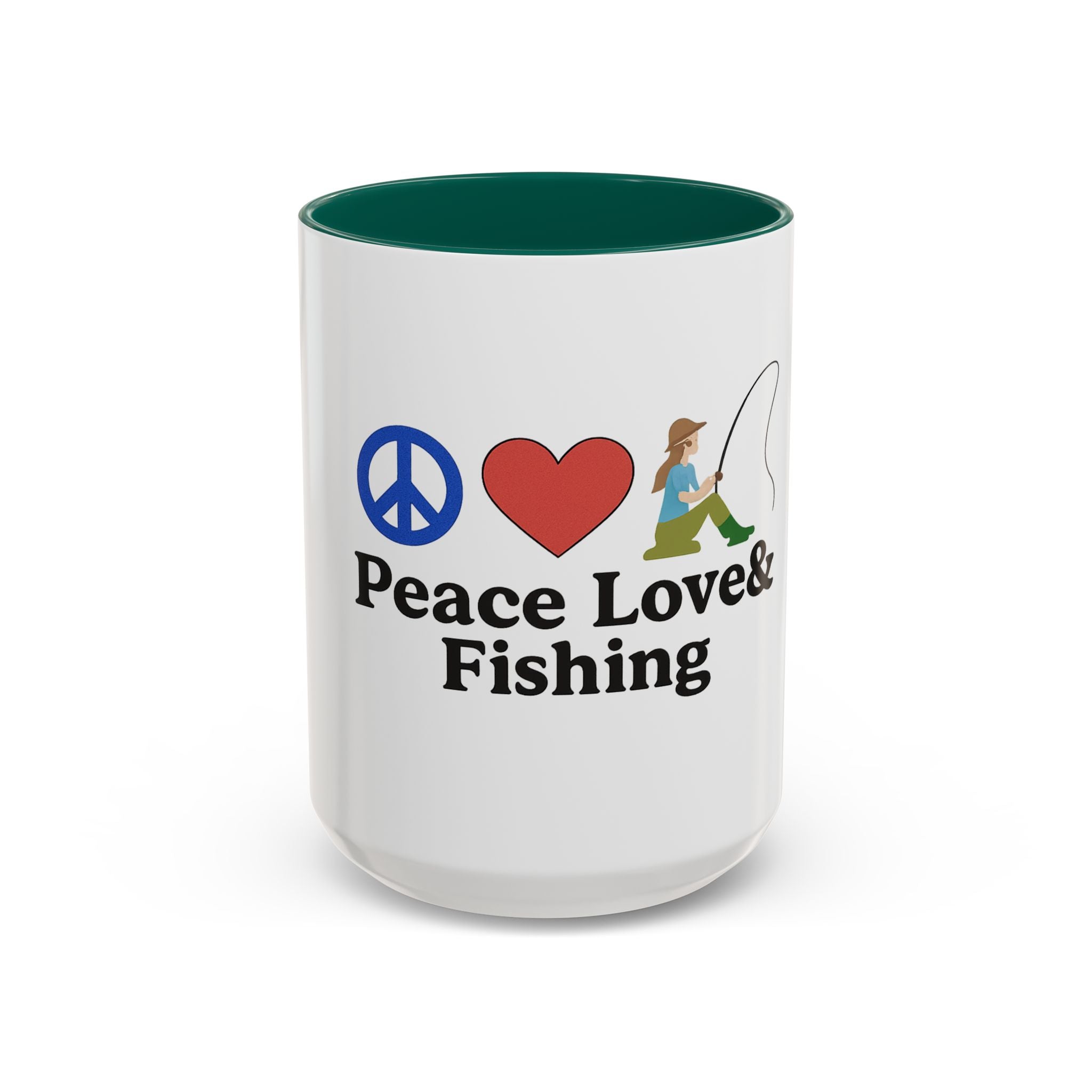 Peace, Love & Fishing Mug - Colorful Ceramic Coffee Cup for Anglers
