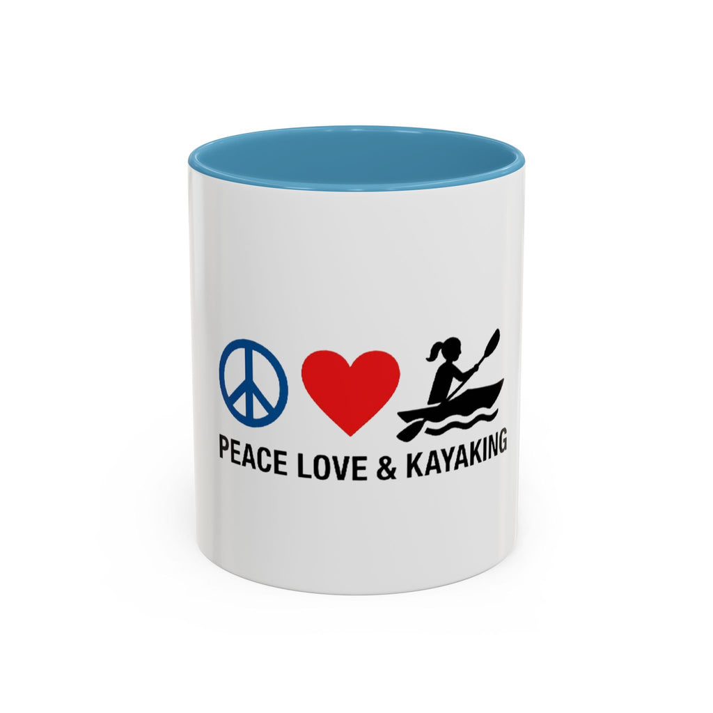 Peace Love & Kayaking Accent Coffee Mug — Kayaker Gift, 11/15oz