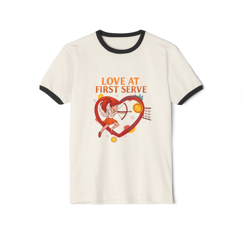 T-Shirt – "Love at First Serve" Tennis Heart Ringer Tee