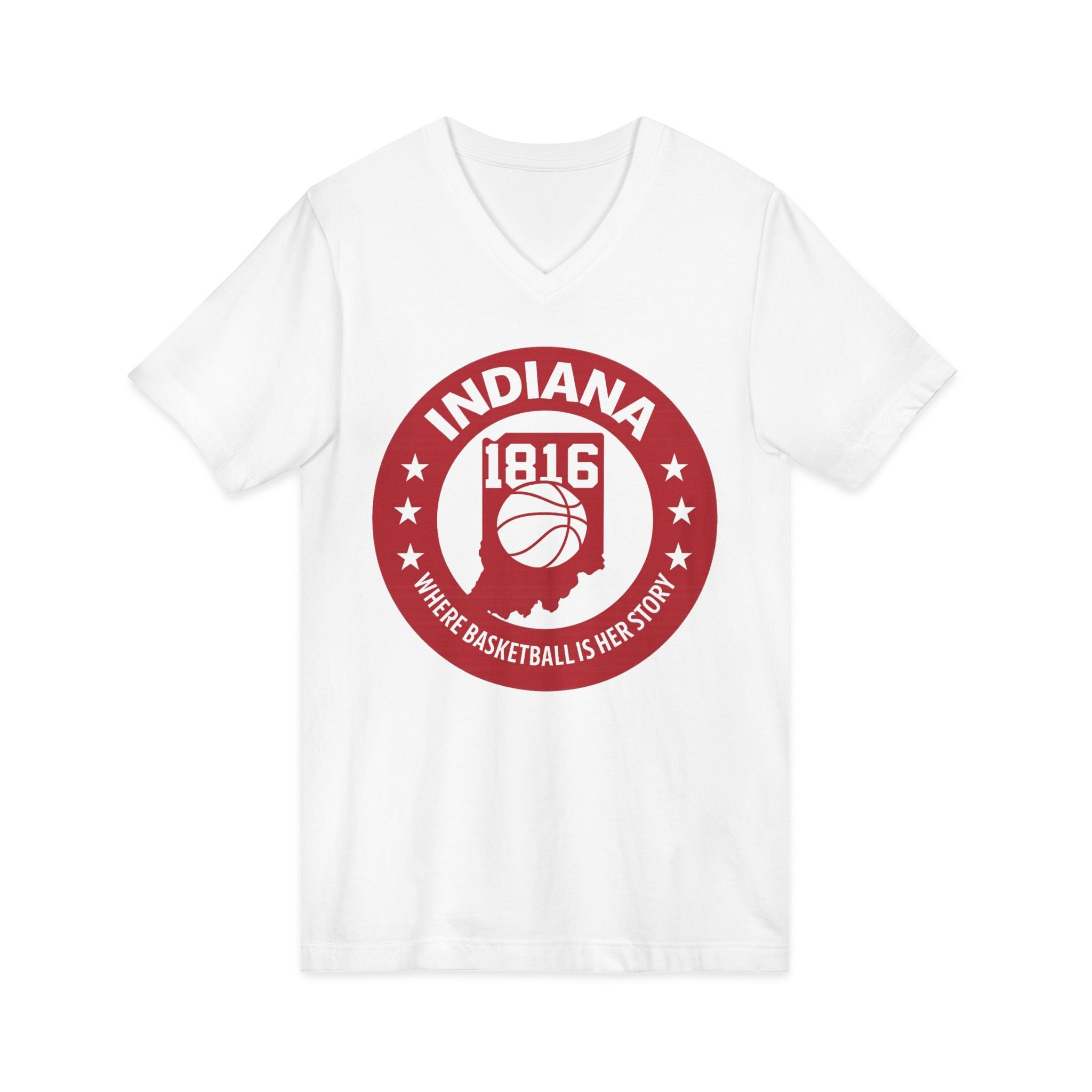 Indiana 1816 Basketball State Tee — Where Basketball Is Her Story V-Neck