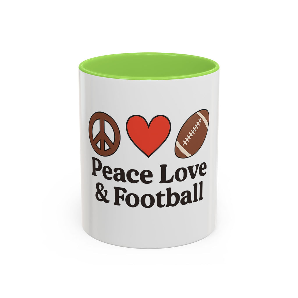 Peace, Love & Football Mug - Colorful Ceramic Drinkware for Sports Lovers