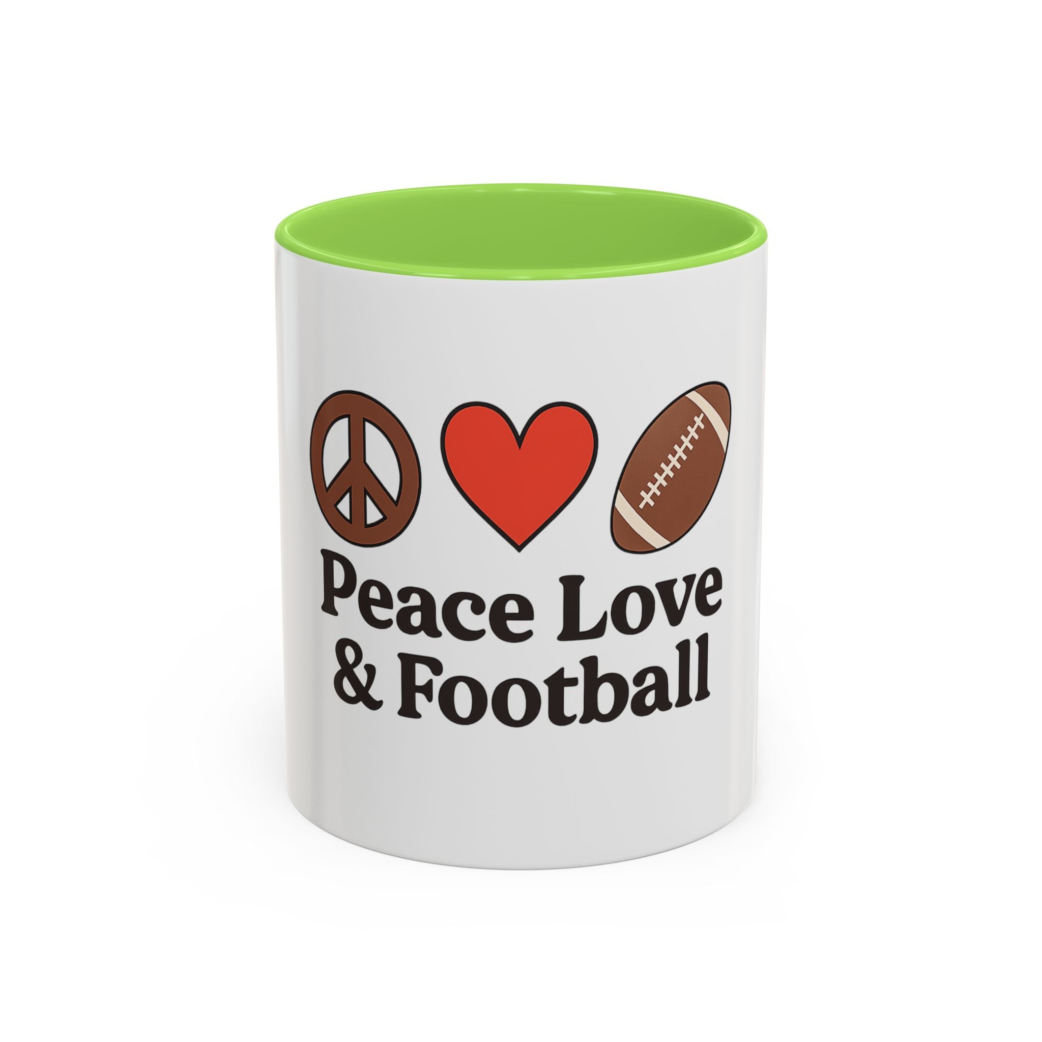 Peace, Love & Football Mug - Colorful Ceramic Drinkware for Sports Lovers