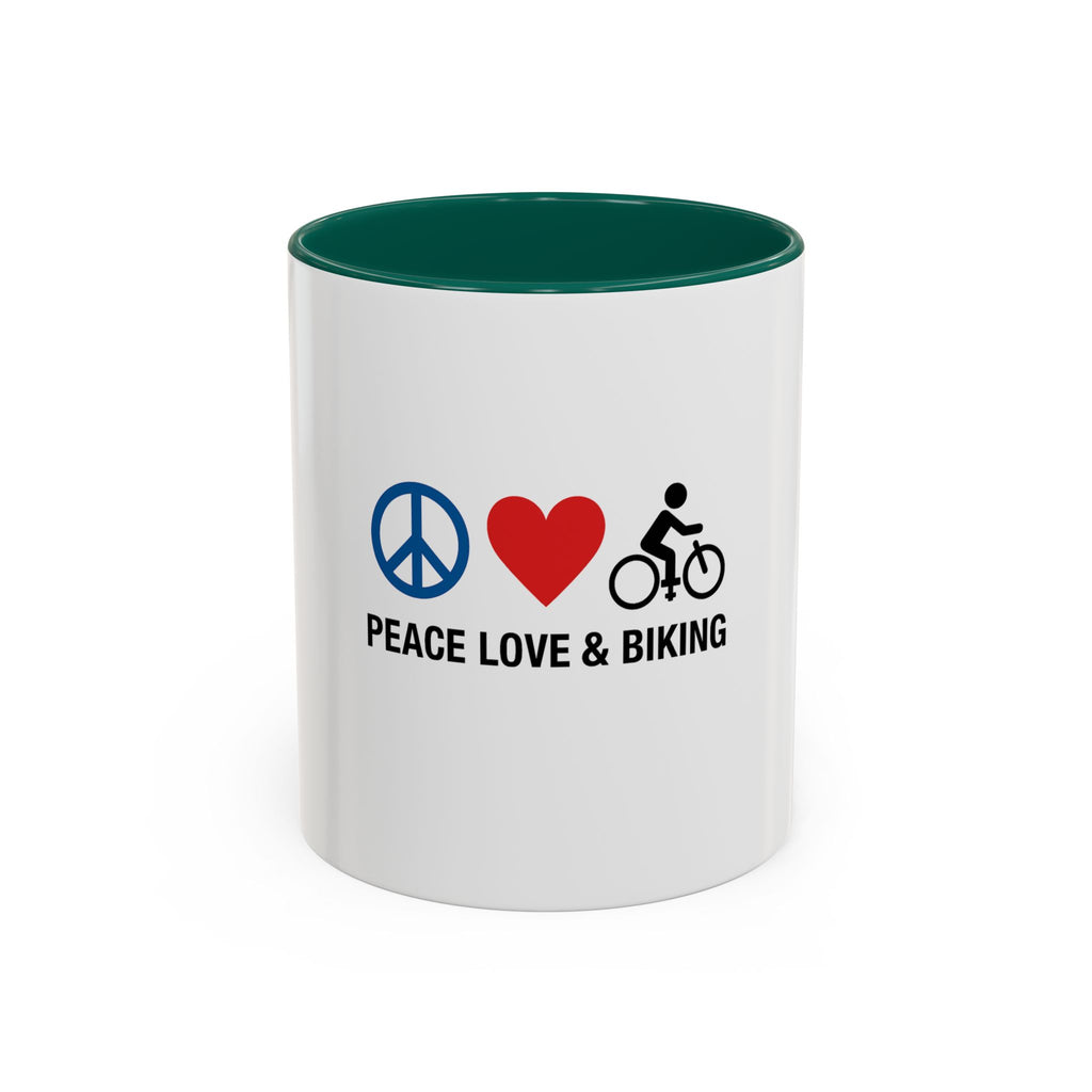 Peace Love Biking Mug - Colorful 11oz & 15oz Coffee Cup