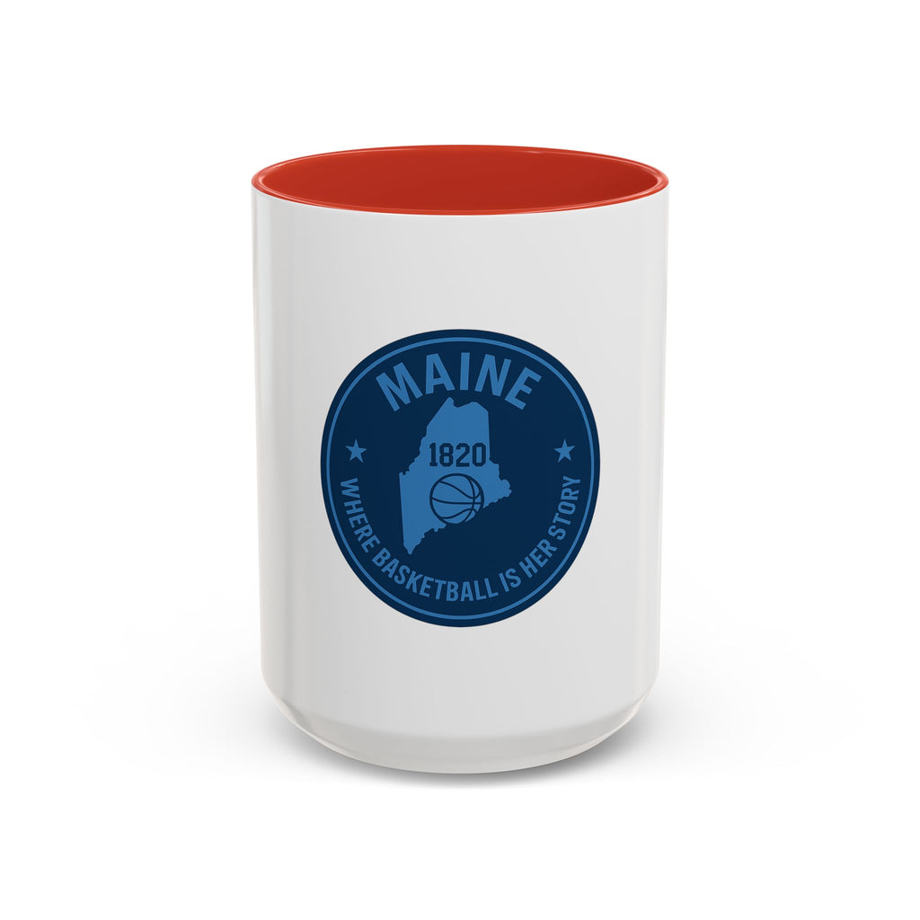 Maine Basketball Mug – 'Where Basketball Is Her Story' Accent Coffee Cup (11/15oz)