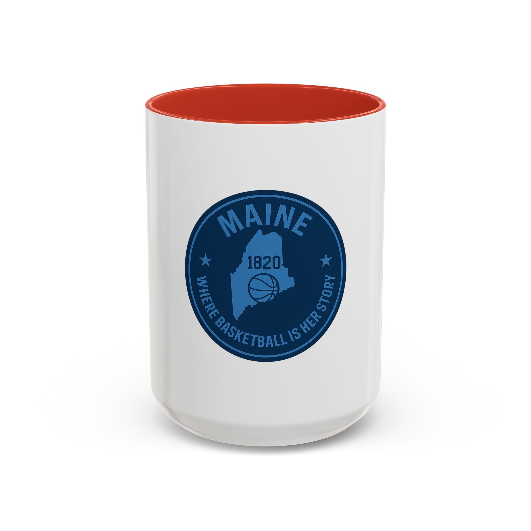 Maine Basketball Mug – 'Where Basketball Is Her Story' Accent Coffee Cup (11/15oz)