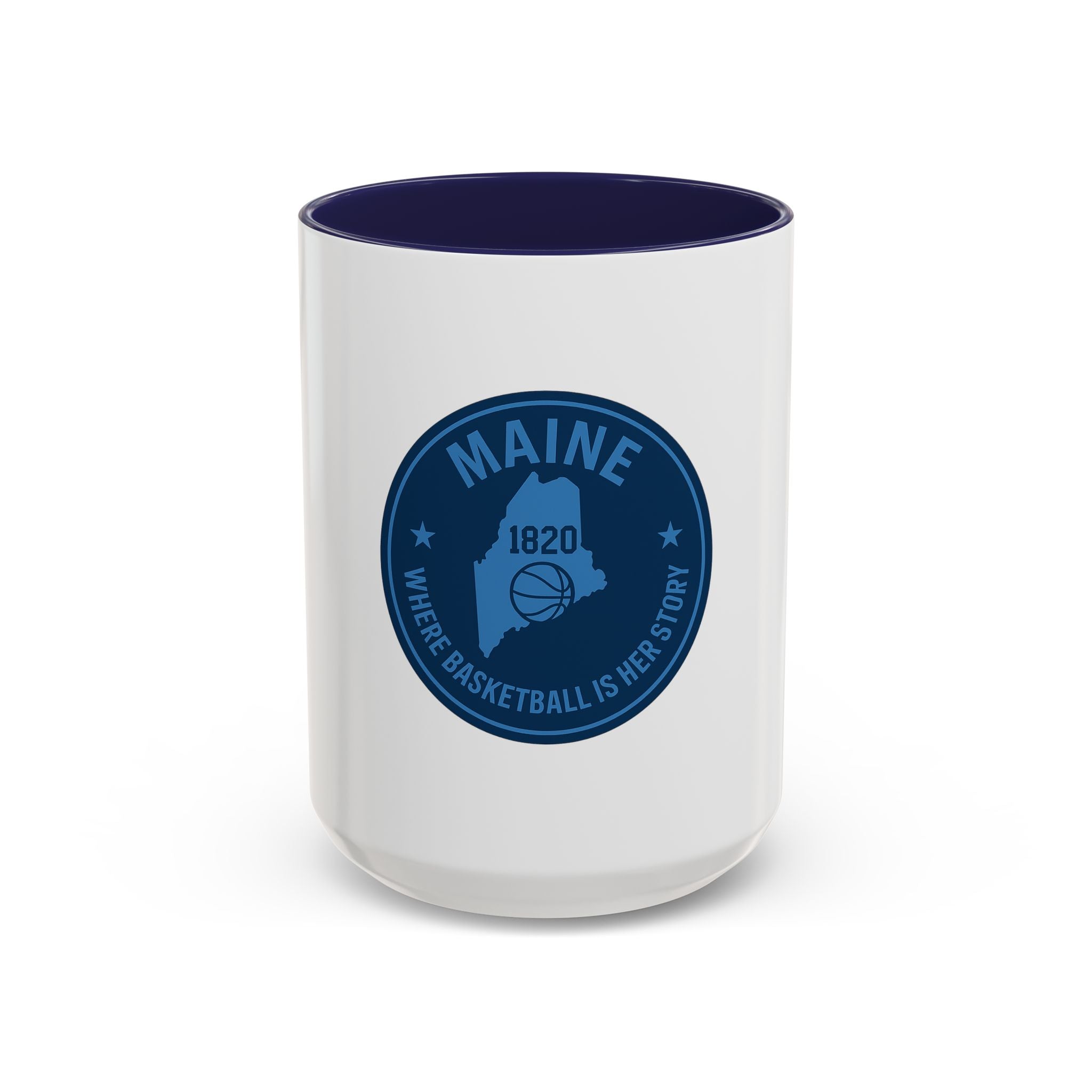 Maine Basketball Mug – 'Where Basketball Is Her Story' Accent Coffee Cup (11/15oz)