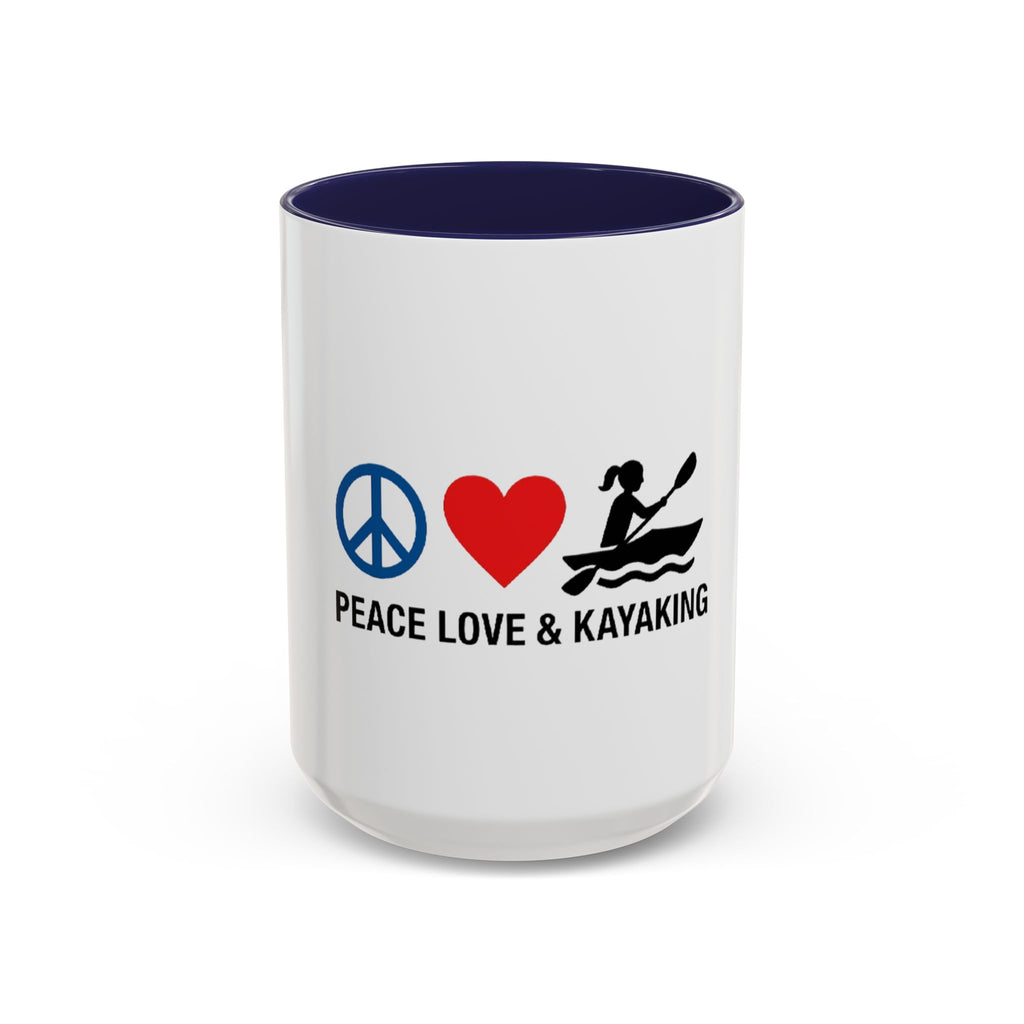 Peace Love & Kayaking Accent Coffee Mug — Kayaker Gift, 11/15oz