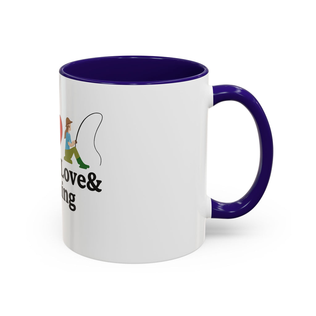 Peace, Love & Fishing Mug - Colorful Ceramic Coffee Cup for Anglers