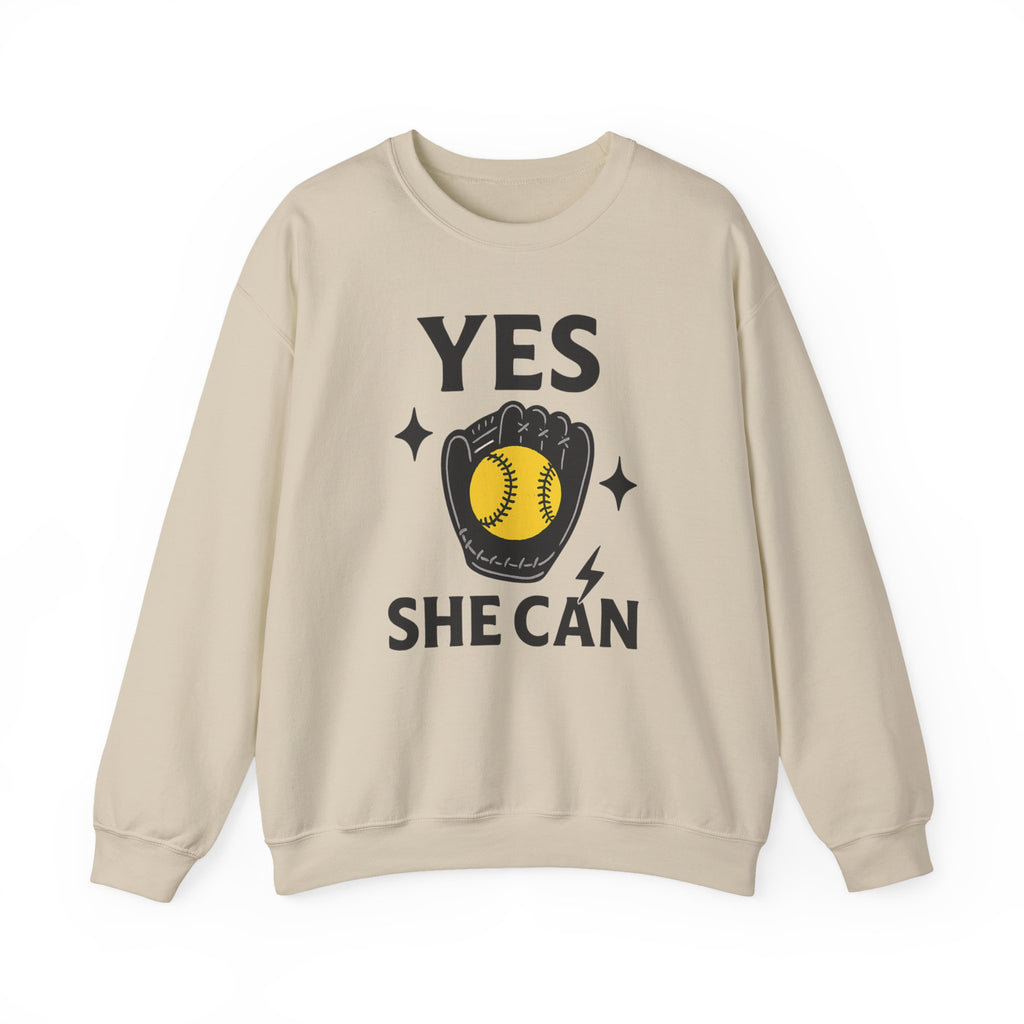 Yes, She Can Softball Sweatshirt, Unisex Crewneck
